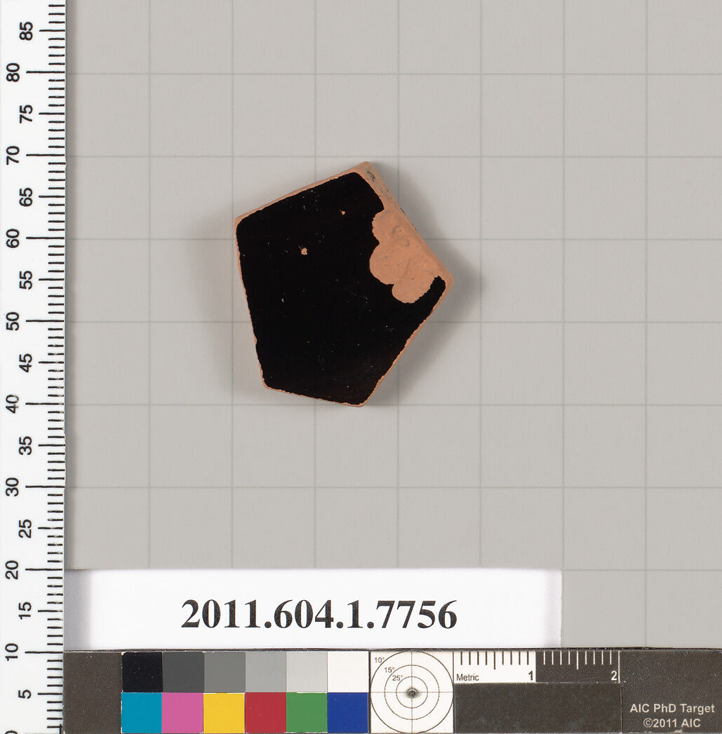 Terracotta fragment of a kylix (drinking cup), Terracotta, Greek, Attic