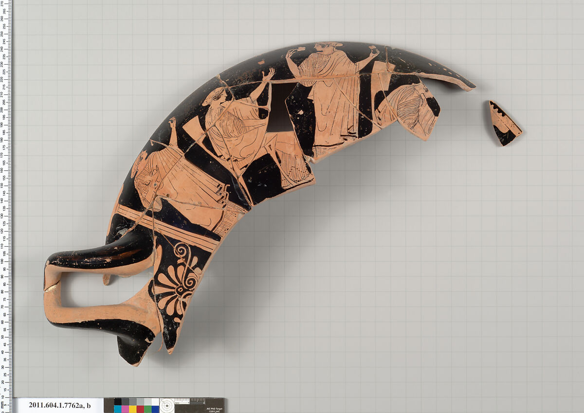 Terracotta fragments of a kylix (drinking cup), Terracotta, Greek, Attic