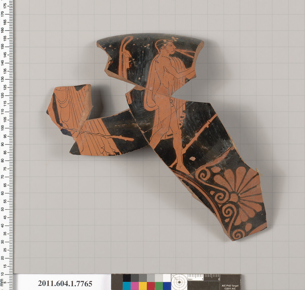 Terracotta rim fragment of a kylix (drinking cup), Terracotta, Greek, Attic