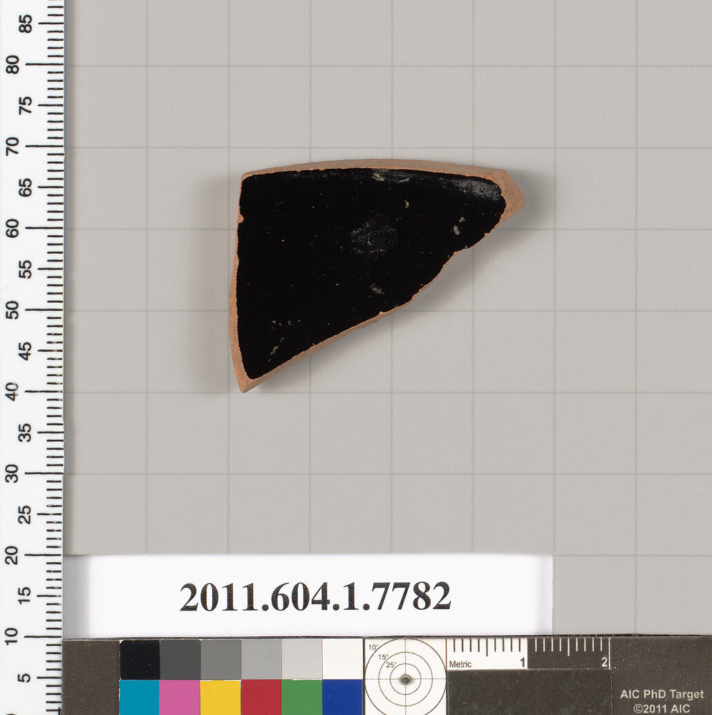 Terracotta fragment of a kylix (drinking cup), Terracotta, Greek, Attic