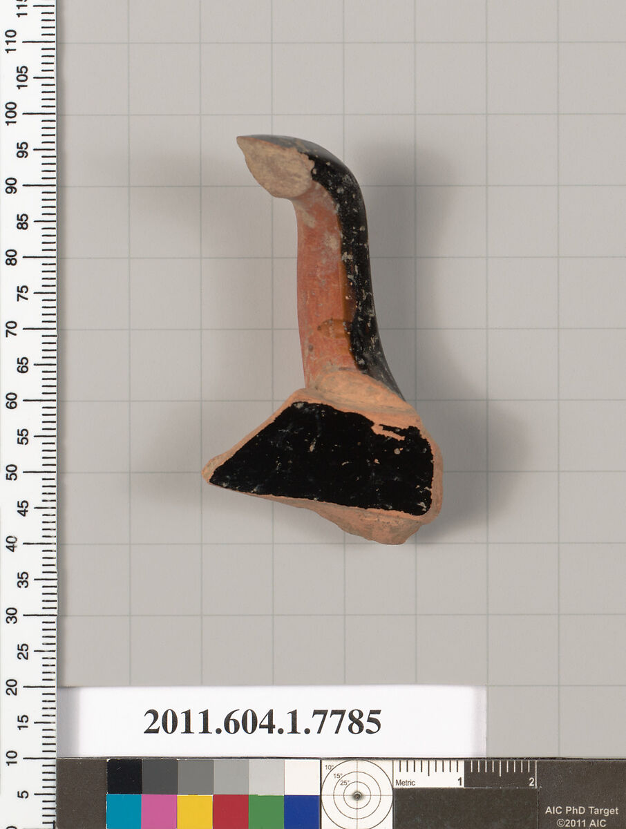 Terracotta fragment of a kylix (drinking cup), Terracotta, Greek, Attic