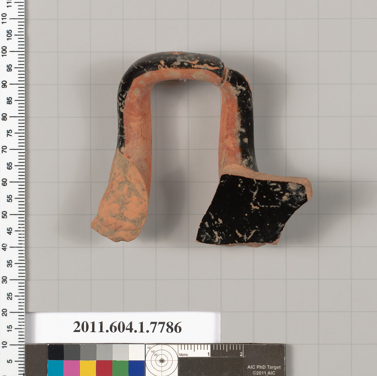 Terracotta fragment of a kylix (drinking cup), Terracotta, Greek, Attic
