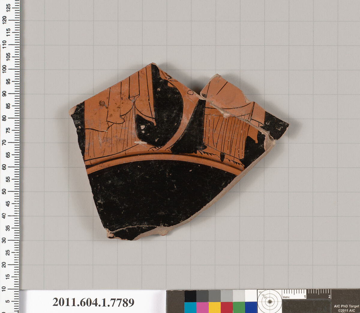 Terracotta fragment of a kylix (drinking cup), Terracotta, Greek, Attic