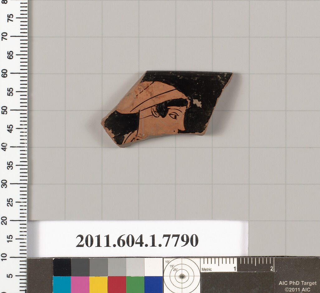 Terracotta rim fragment of a kylix (drinking cup), Terracotta, Greek, Attic 
