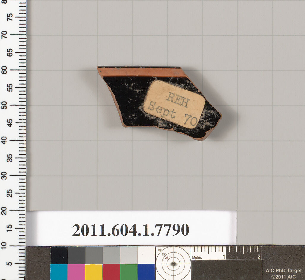 Terracotta rim fragment of a kylix (drinking cup), Terracotta, Greek, Attic