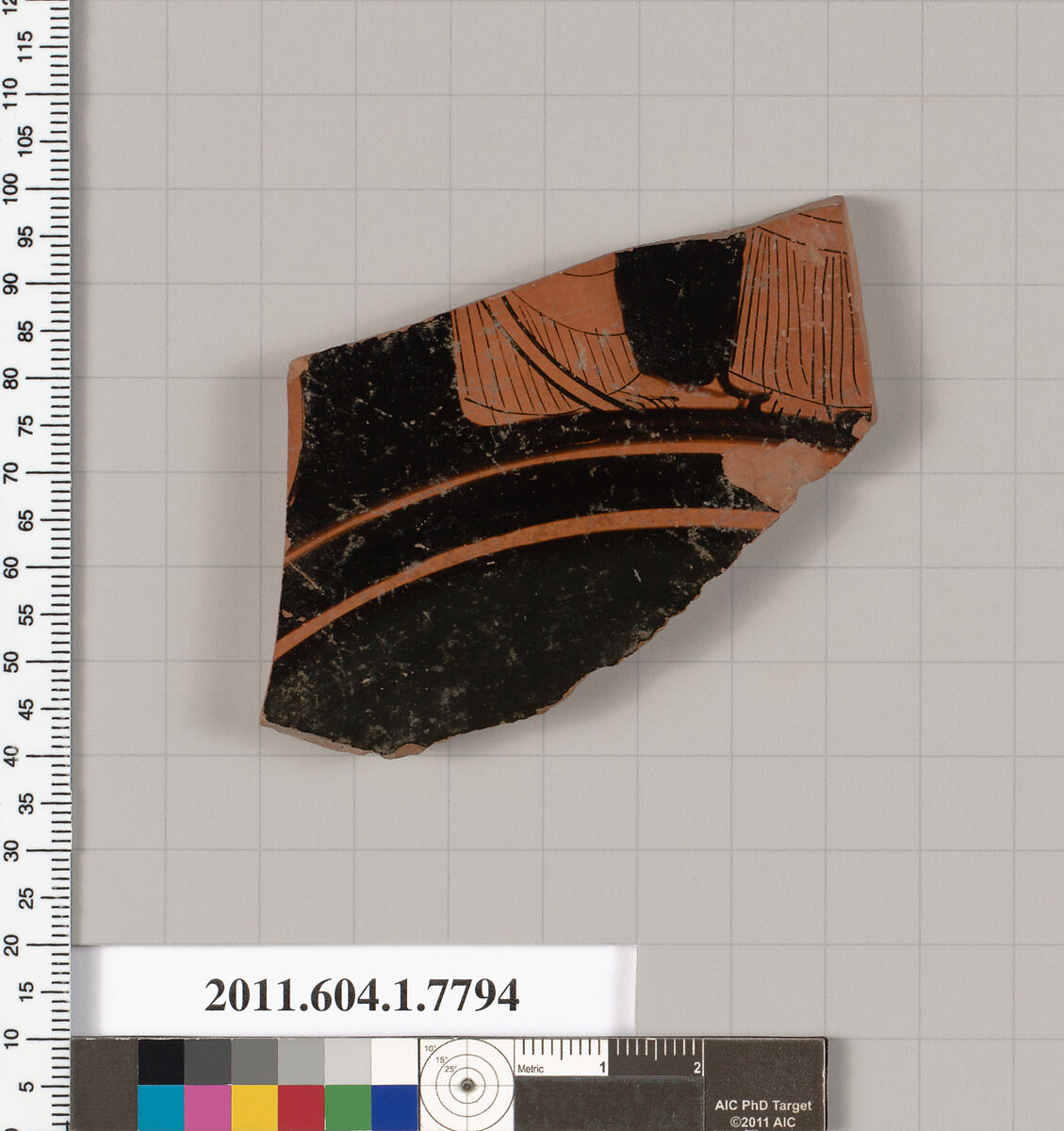 Terracotta fragment of a kylix (drinking cup), Terracotta, Greek, Attic
