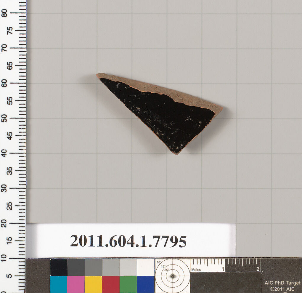 Terracotta fragment of a kylix (drinking cup), Terracotta, Greek, Attic