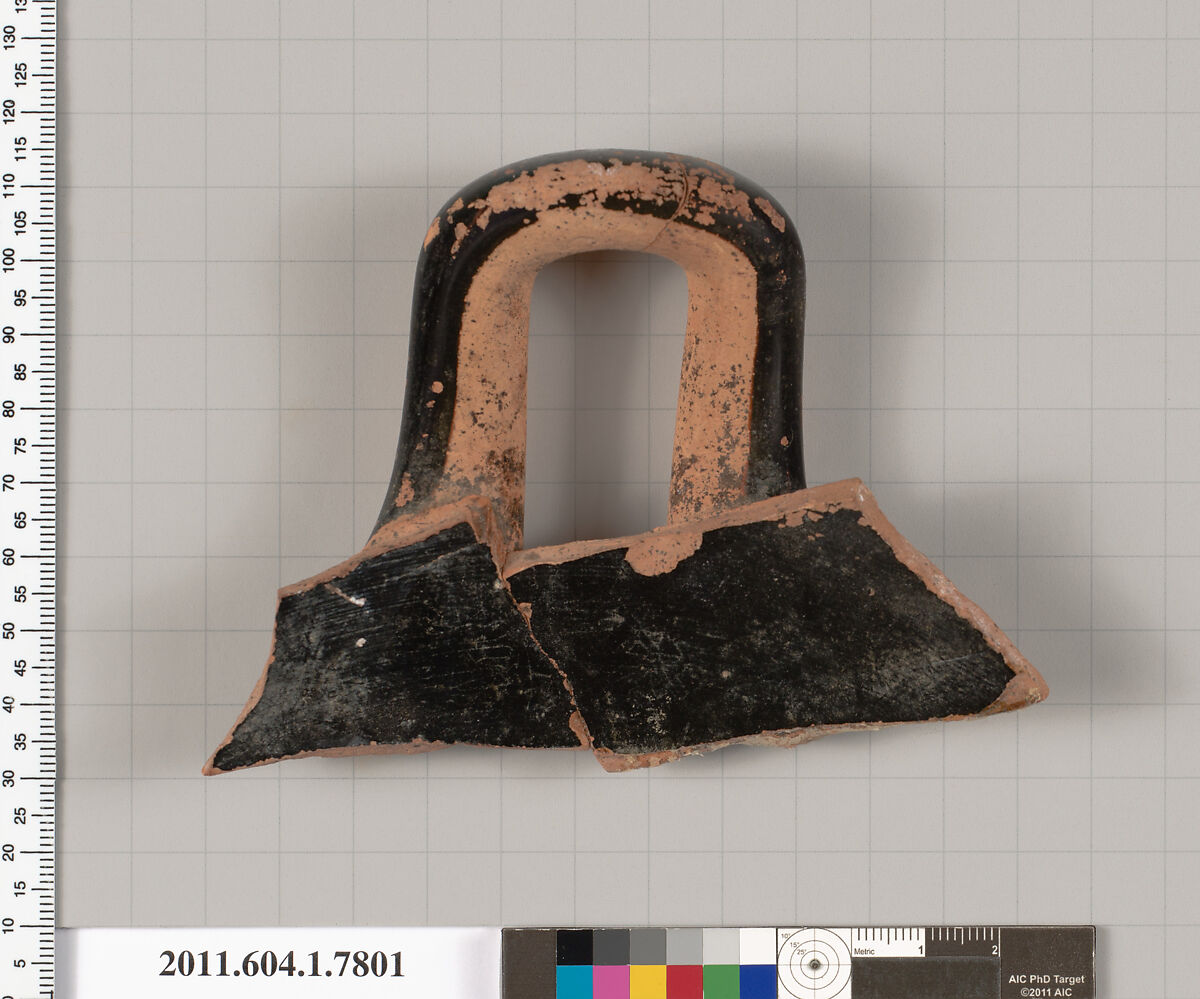 Terracotta fragment of a kylix (drinking cup), Terracotta, Greek, Attic