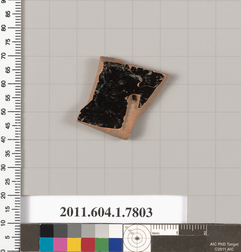 Terracotta fragment of a kylix (drinking cup), Terracotta, Greek, Attic