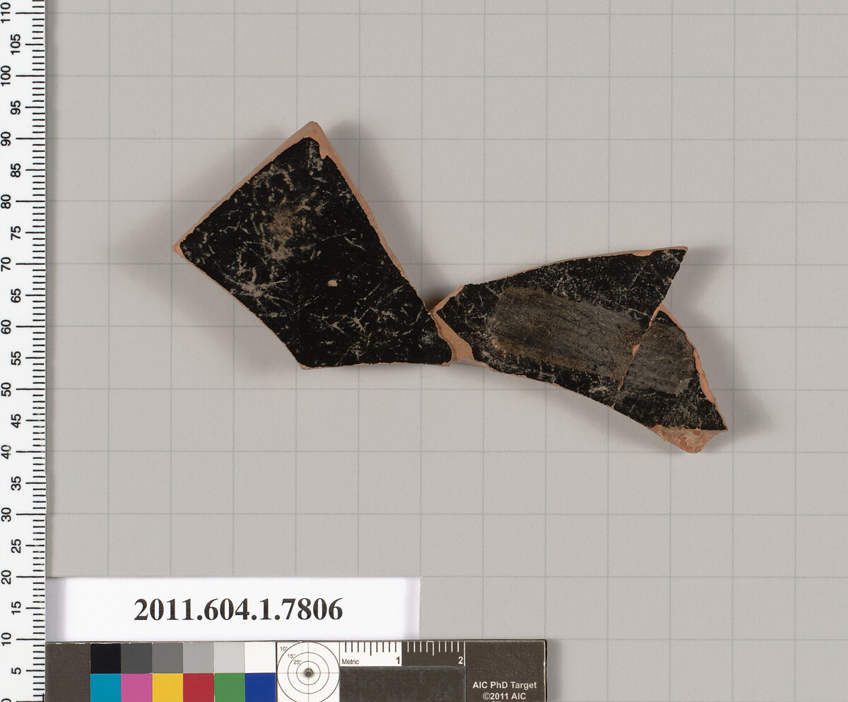 Terracotta fragment of a kylix (drinking cup), Terracotta, Greek, Attic
