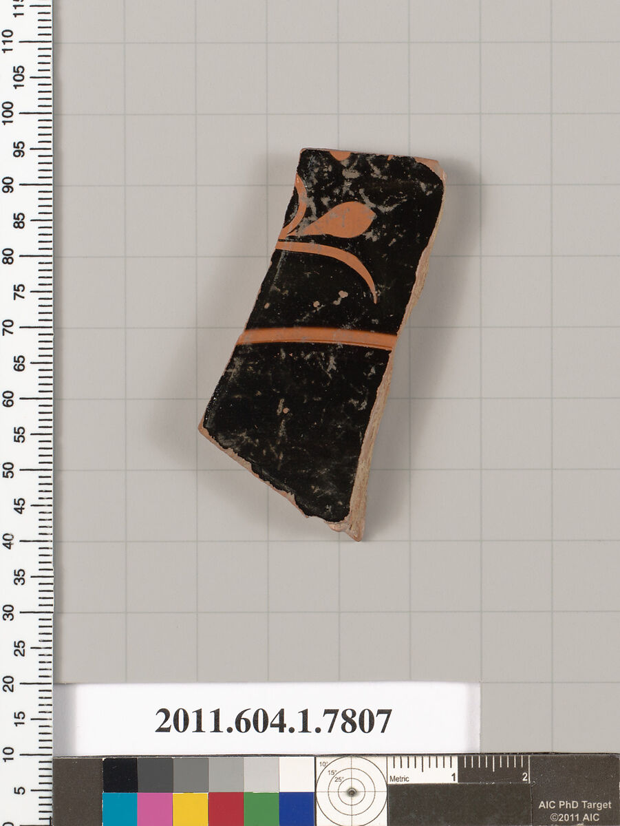 Terracotta fragment of a kylix (drinking cup), Terracotta, Greek, Attic