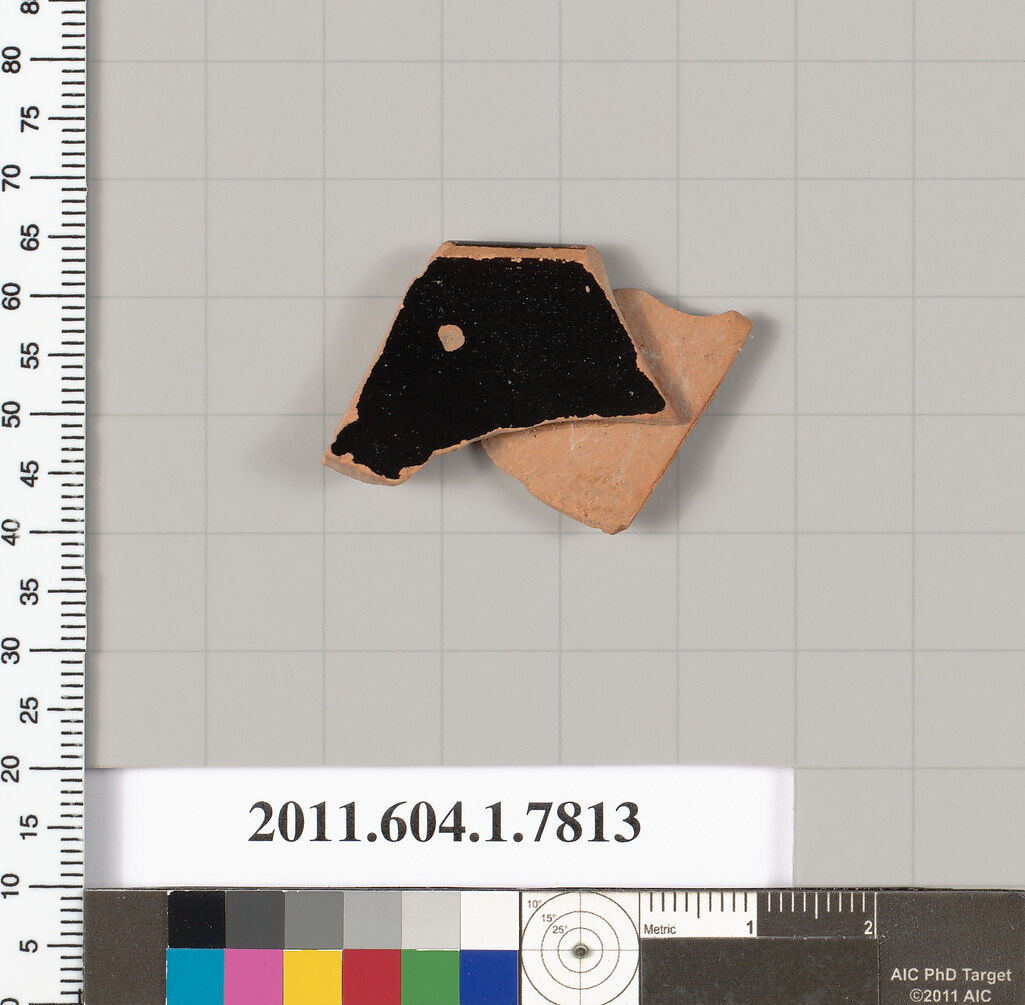 Terracotta rim fragment of a kylix (drinking cup), Terracotta, Greek, Attic