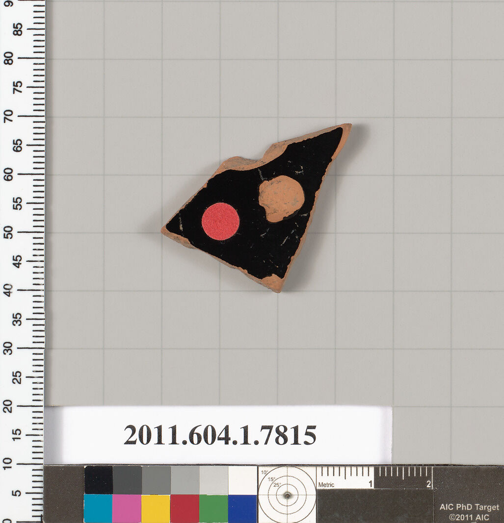 Terracotta fragment of a kylix (drinking cup), Terracotta, Greek, Attic