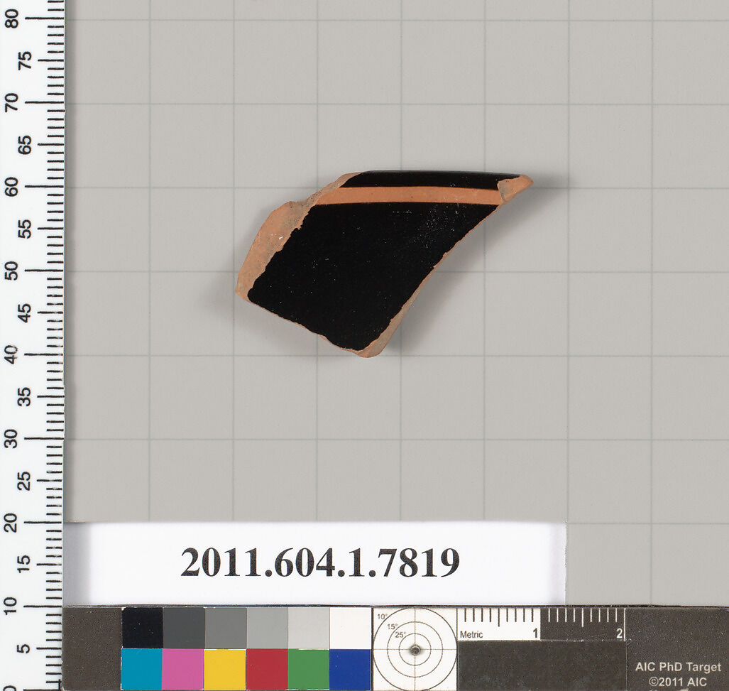 Terracotta rim fragment of a kylix (drinking cup), Terracotta, Greek, Attic