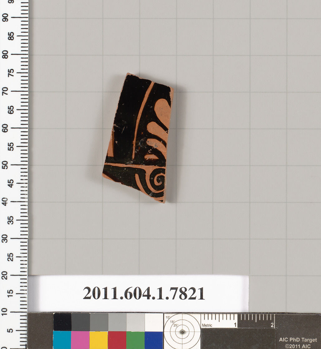 Terracotta fragment of a kylix (drinking cup), Terracotta, Greek, Attic