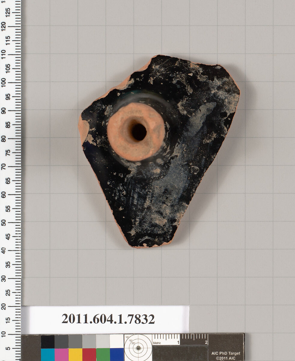 Terracotta fragment of a kylix (drinking cup), Terracotta, Greek, Attic
