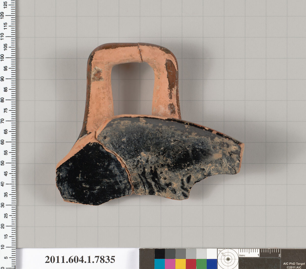 Terracotta fragment of a kylix (drinking cup), Terracotta, Greek, Attic