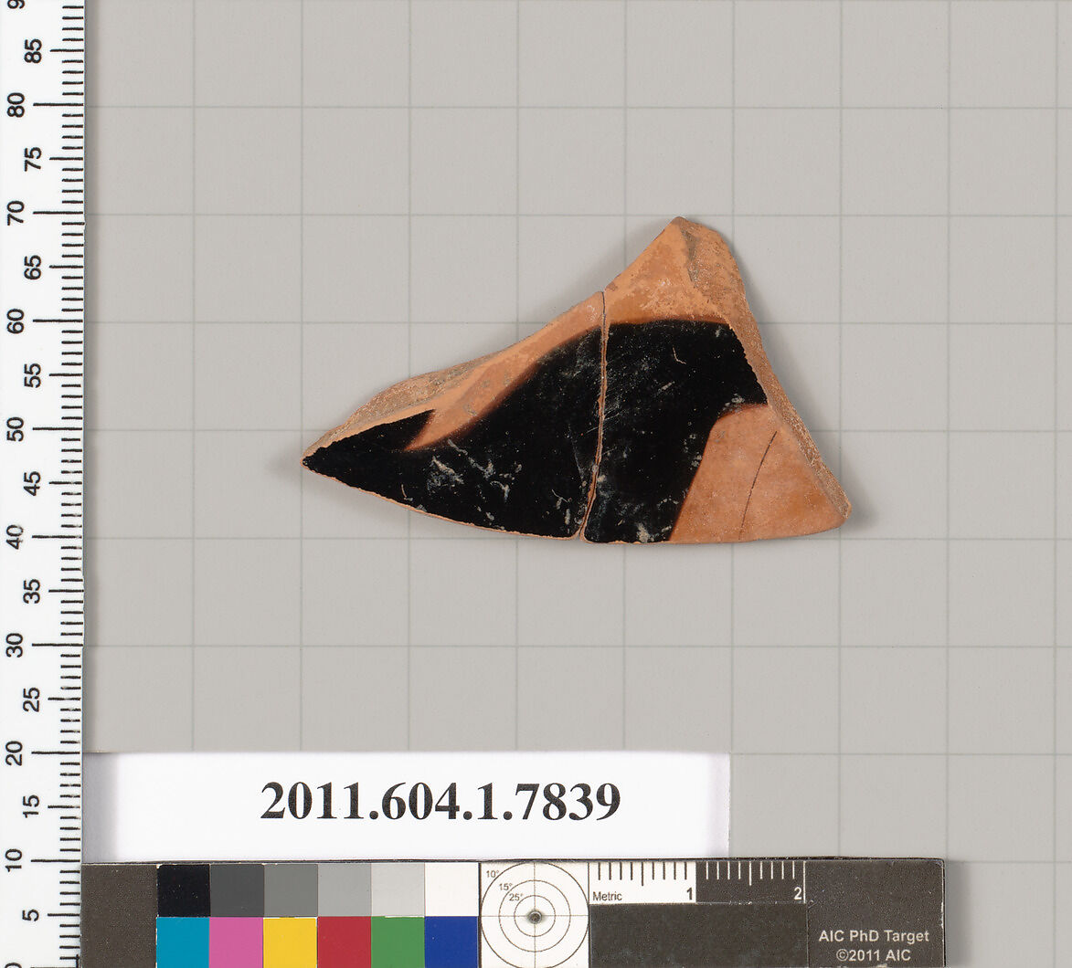 Terracotta fragment of a kylix (drinking cup), Terracotta, Greek, Attic