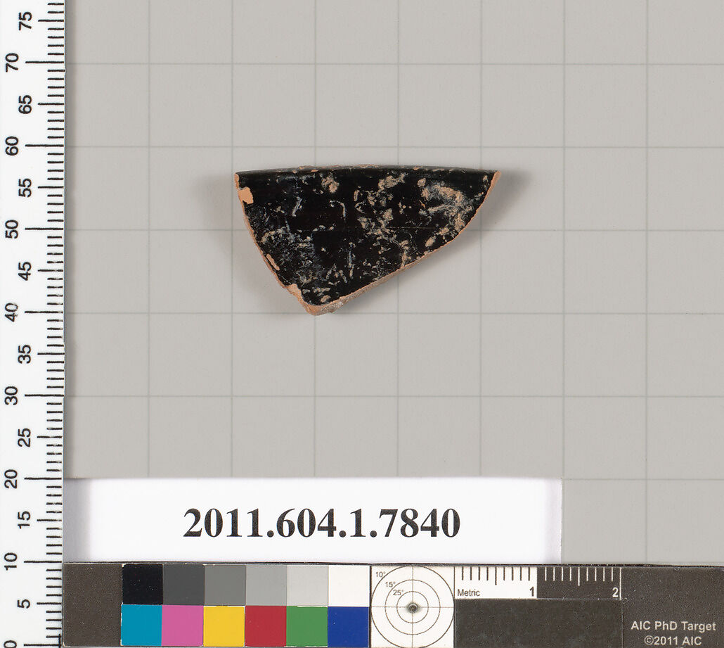 Terracotta fragment of a kylix (drinking cup), Terracotta, Greek, Attic