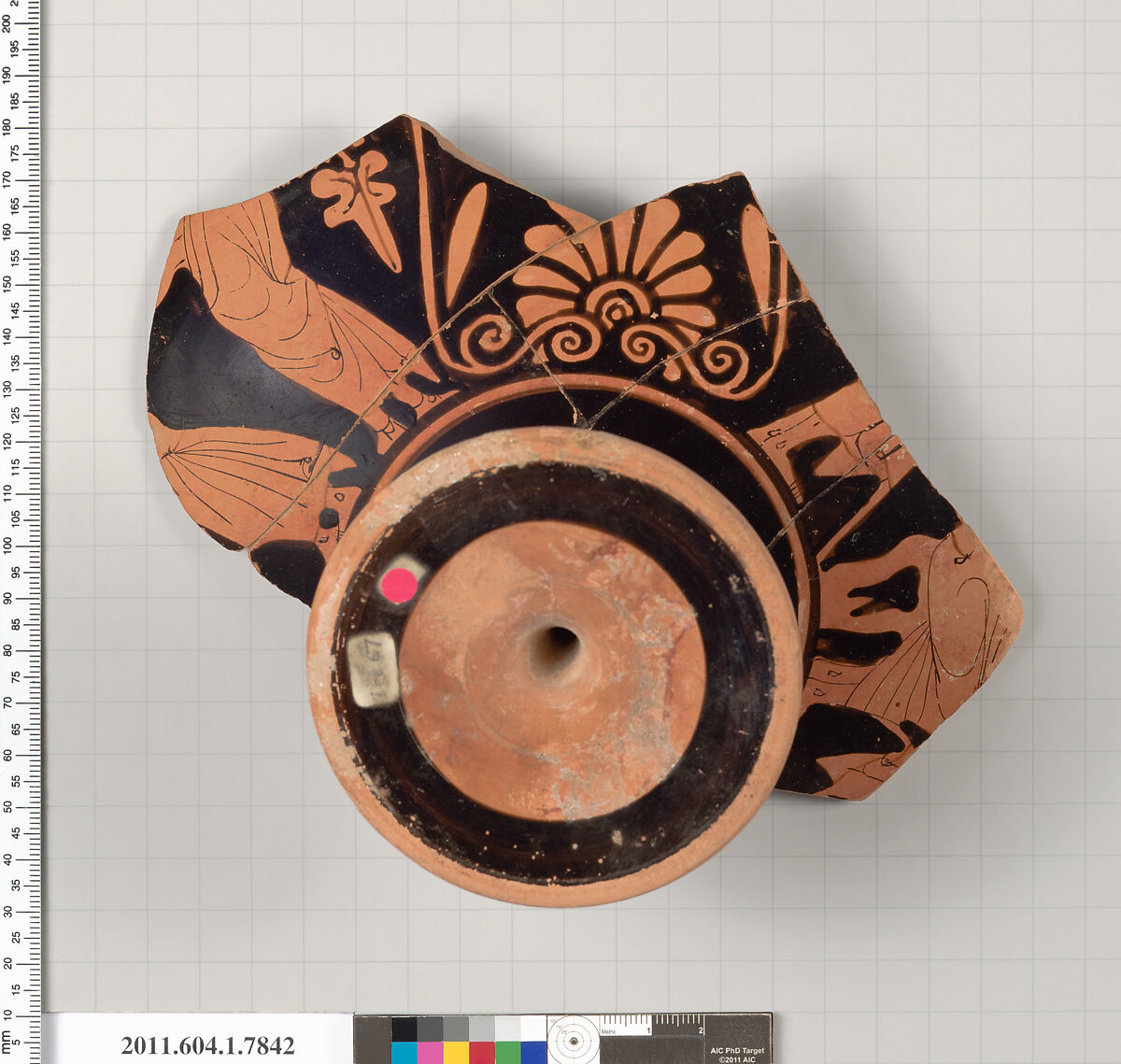 Terracotta fragment of a kylix (drinking cup), Terracotta, Greek, Attic