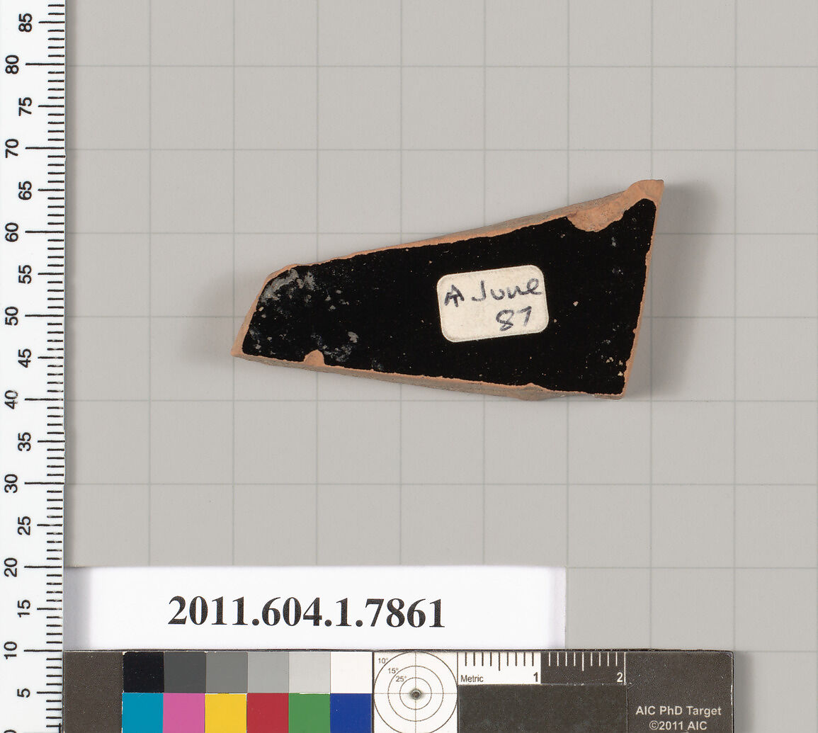 Terracotta fragment of a kylix (drinking cup), Terracotta, Greek, Attic