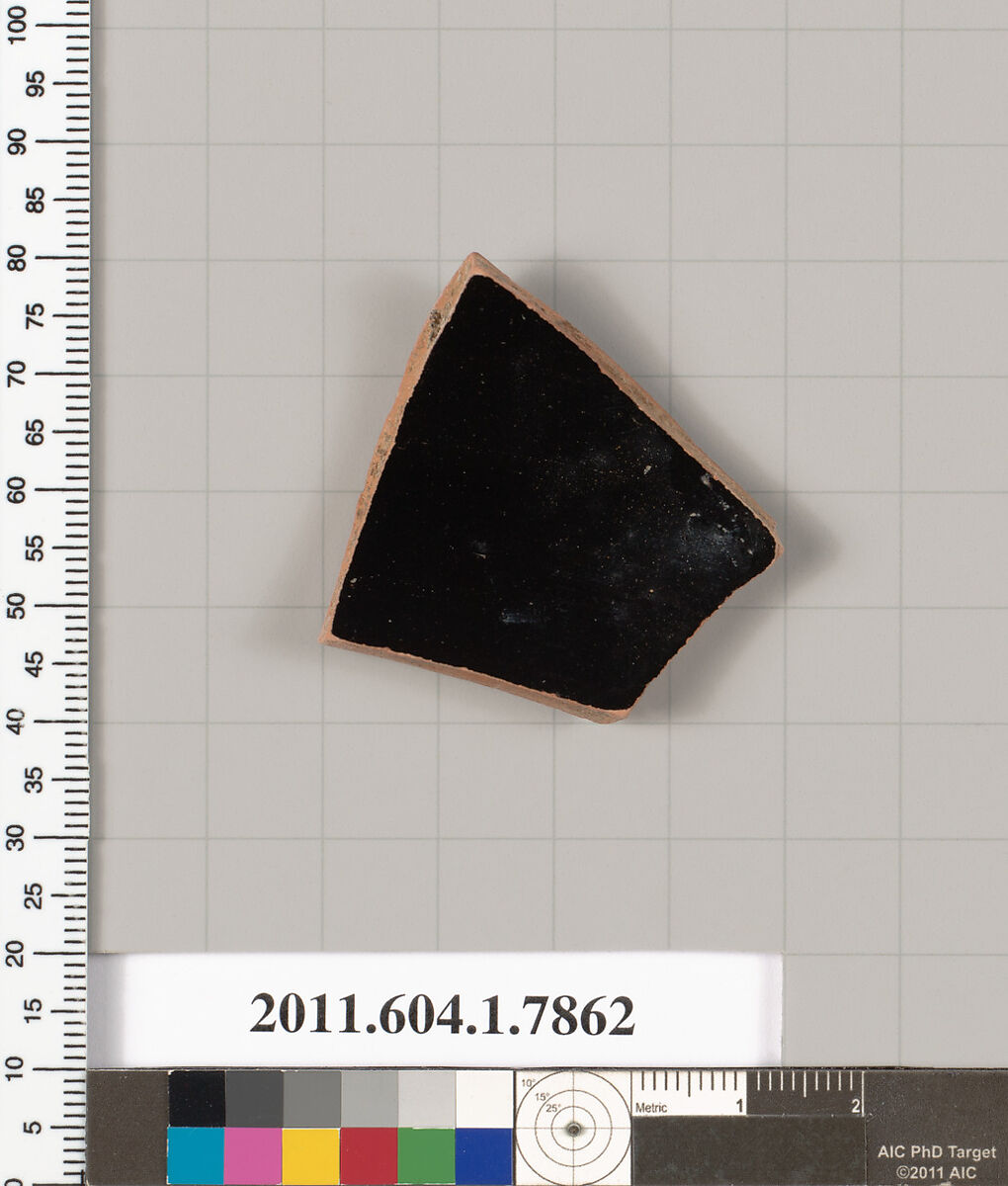 Terracotta fragment of a kylix (drinking cup), Terracotta, Greek, Attic