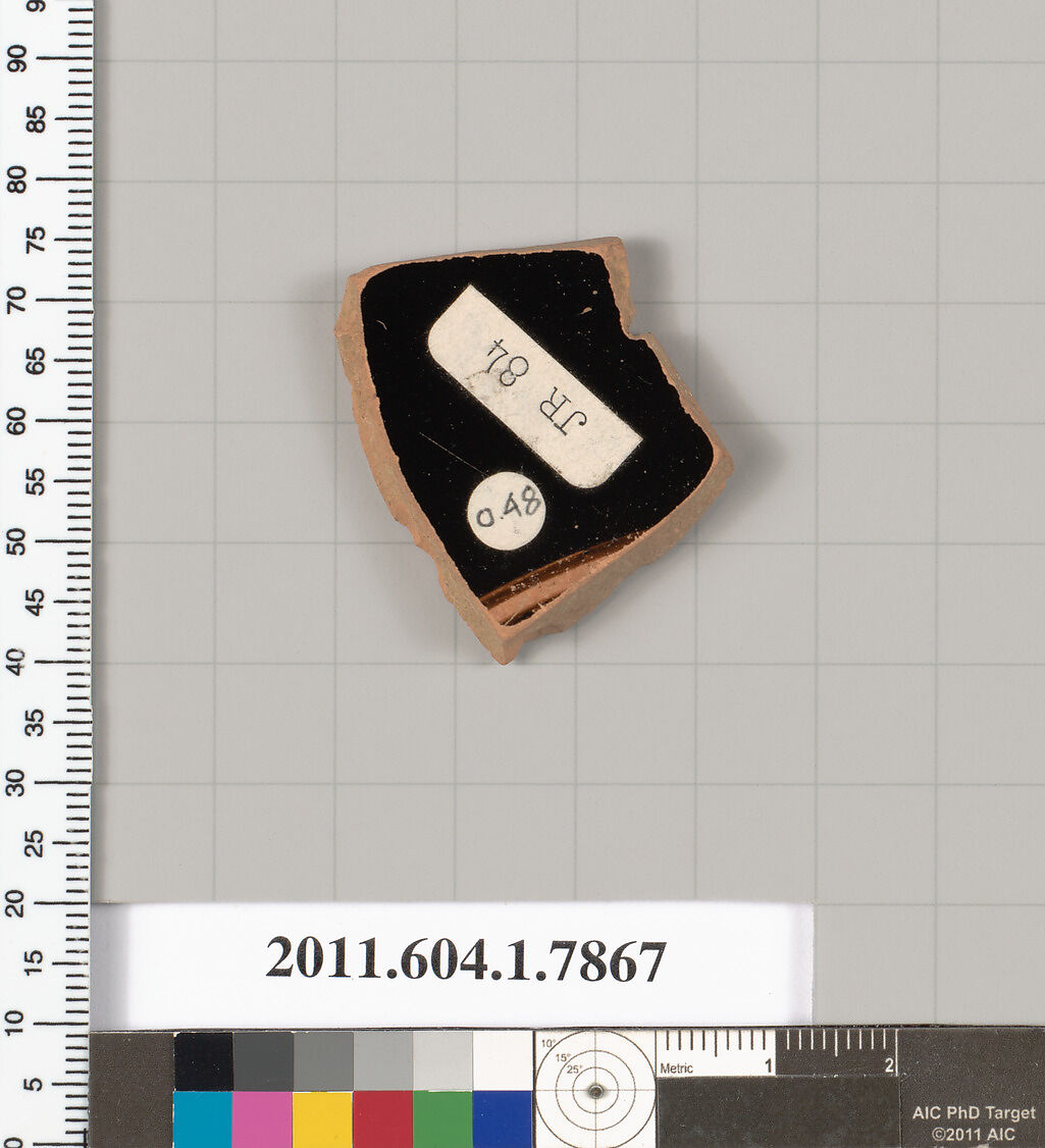 Terracotta fragment of a kylix (drinking cup), Terracotta, Greek, Attic