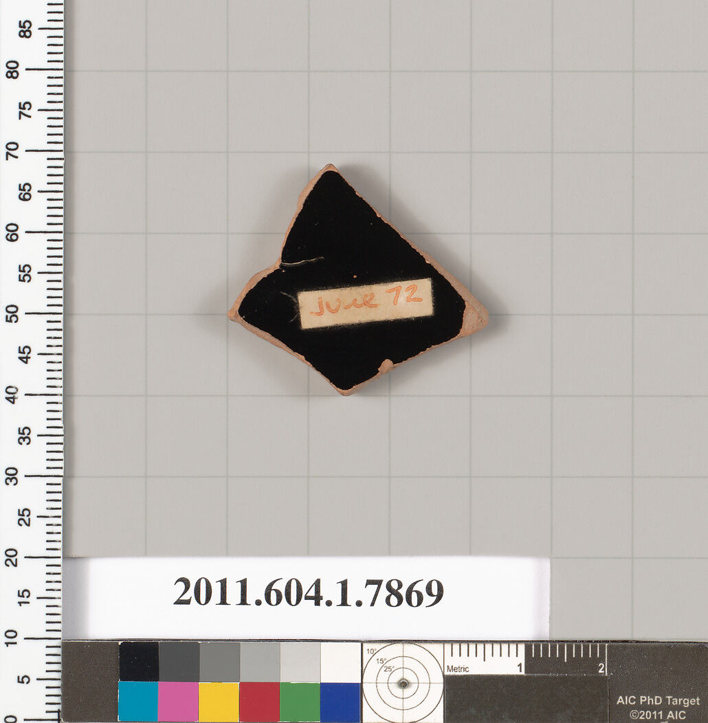 Terracotta fragment of a kylix (drinking cup), Terracotta, Greek, Attic