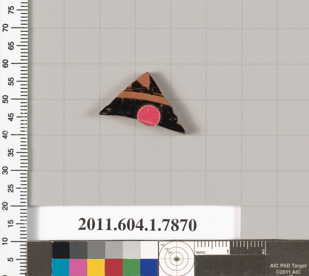 Terracotta fragment of a kylix (drinking cup), Terracotta, Greek, Attic