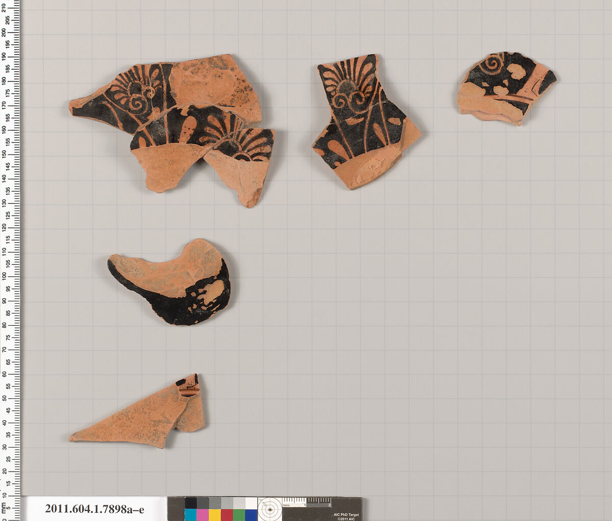 Terracotta fragments of a kylix (drinking cup), Terracotta, Greek, Attic