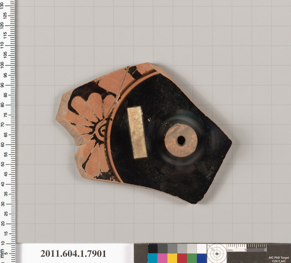 Terracotta fragment of a kylix (drinking cup), Terracotta, Greek, Attic
