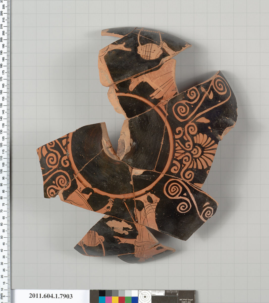 Terracotta fragment of a kylix (drinking cup), Terracotta, Greek, Attic