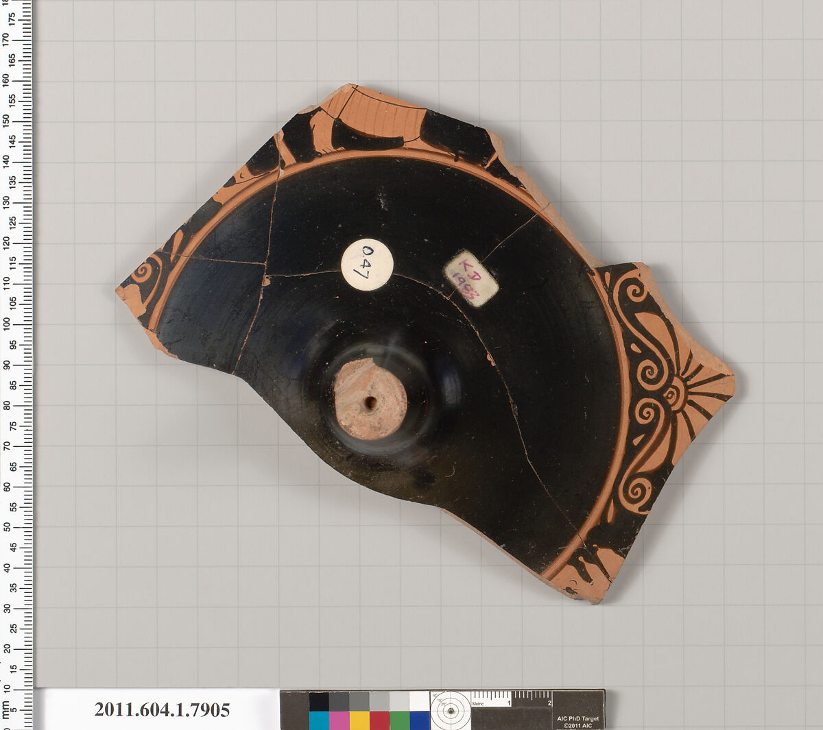 Terracotta fragment of a kylix (drinking cup), Terracotta, Greek, Attic