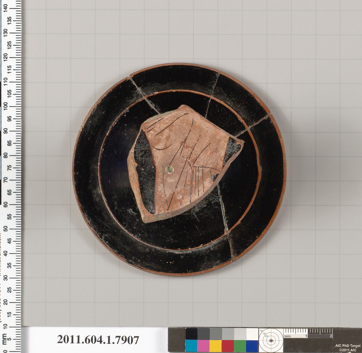Terracotta fragment of a kylix (drinking cup), Terracotta, Greek, Attic 