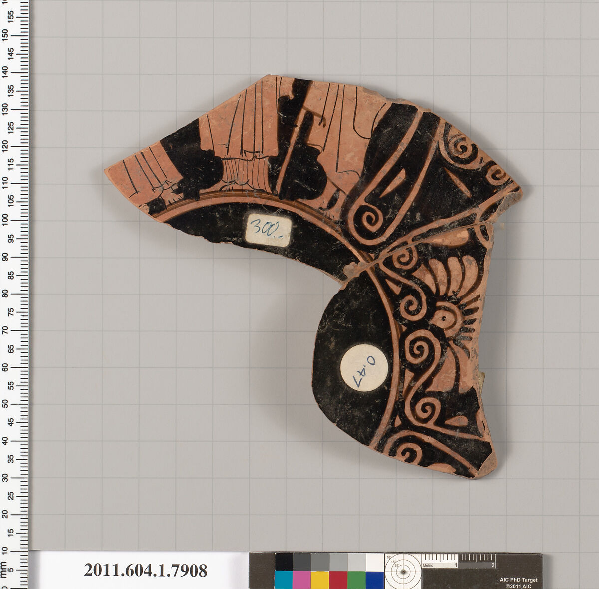 Terracotta fragment of a kylix (drinking cup), Terracotta, Greek, Attic