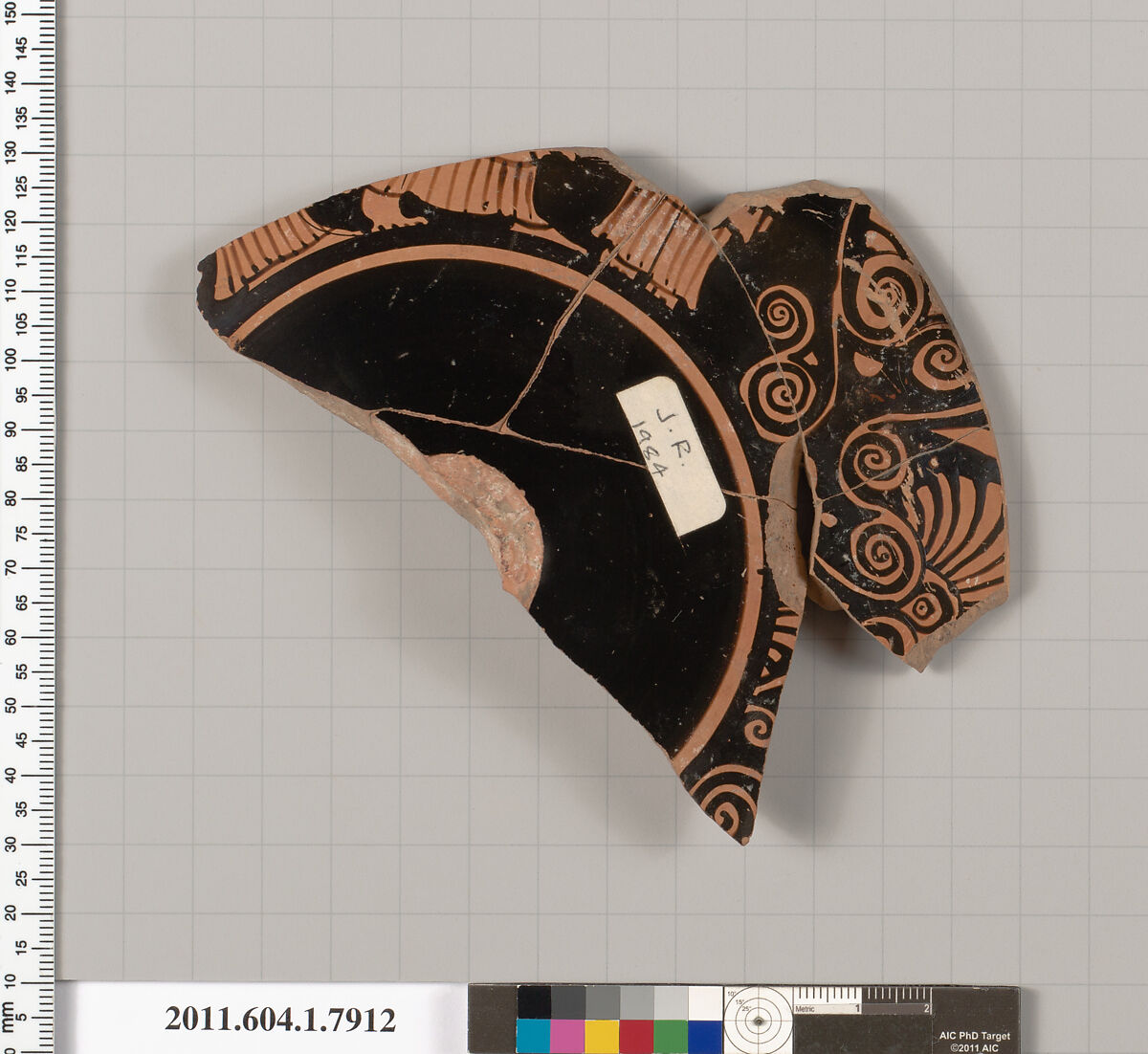 Terracotta fragment of a kylix (drinking cup), Terracotta, Greek, Attic