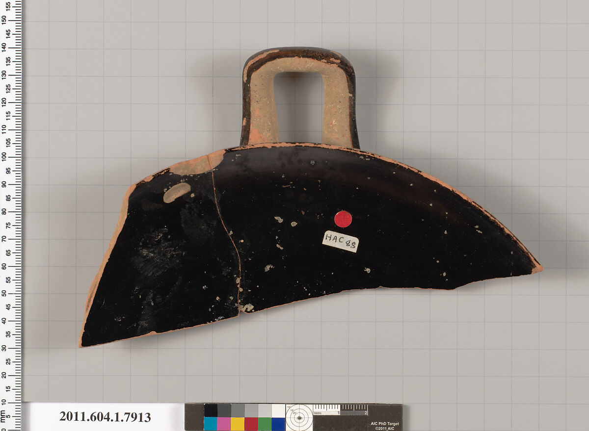 Terracotta fragment of a kylix (drinking cup), Terracotta, Greek, Attic