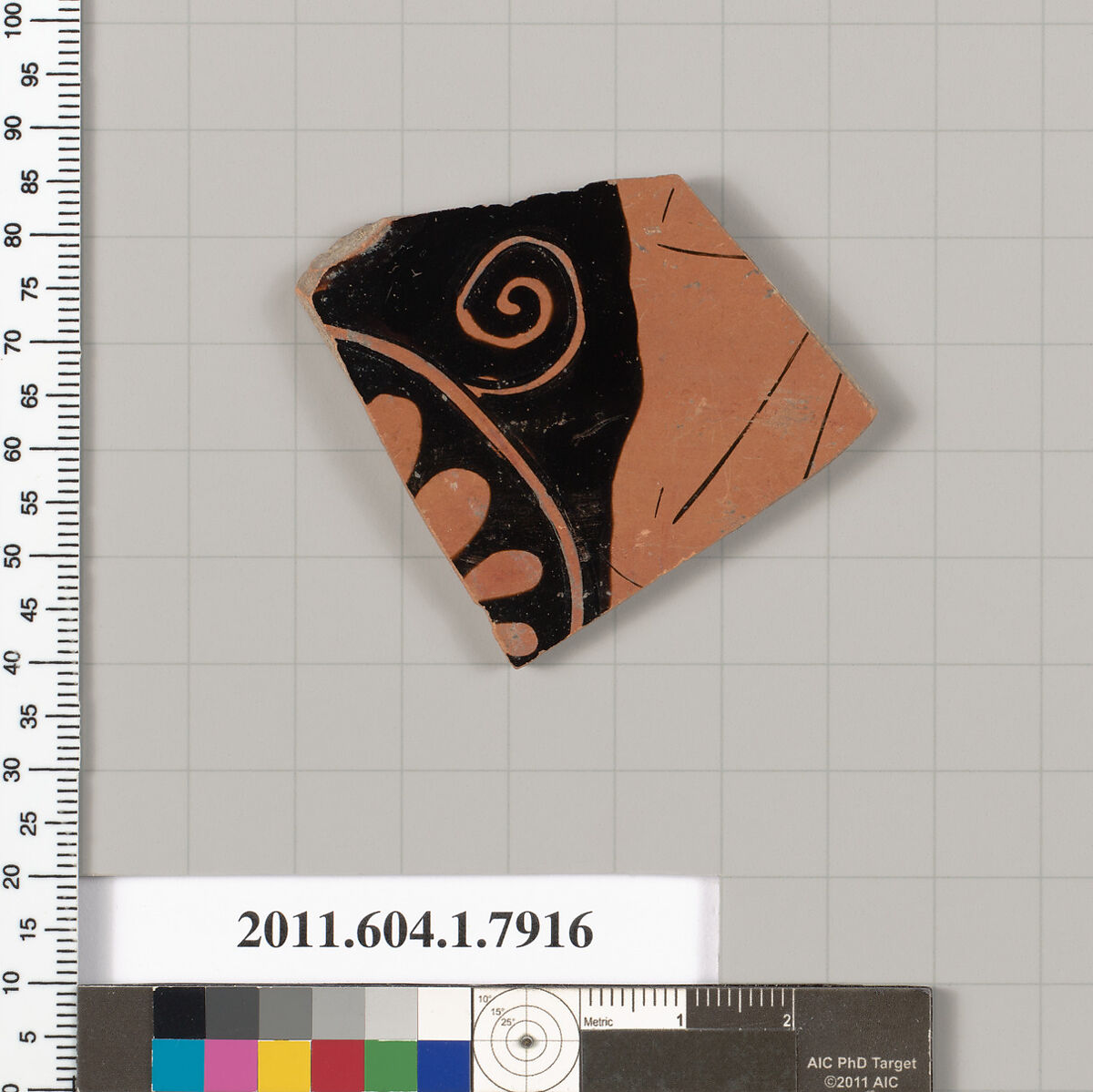 Terracotta fragment of a kylix (drinking cup), Terracotta, Greek, Attic
