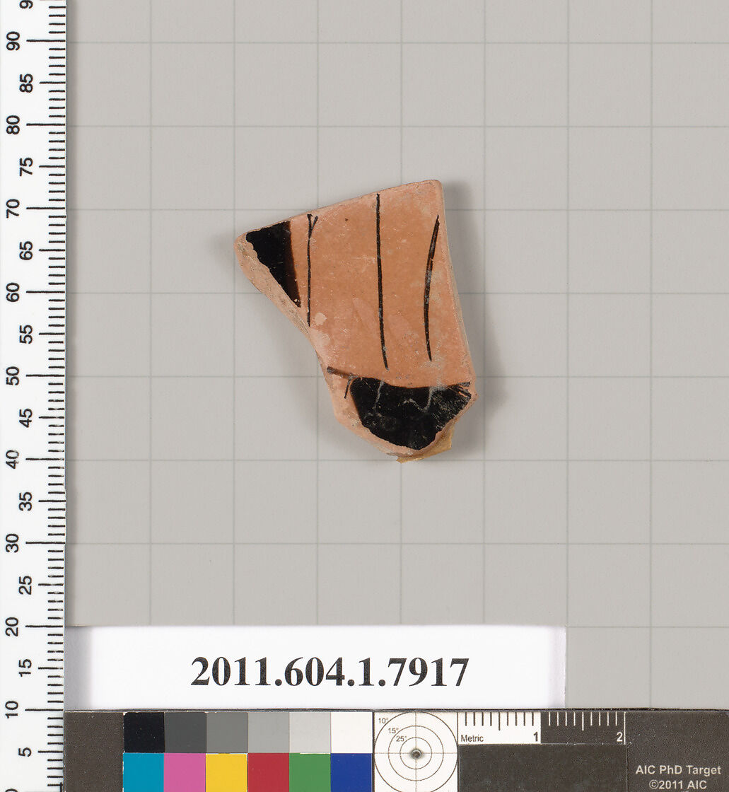 Terracotta fragment of a kylix (drinking cup), Terracotta, Greek, Attic