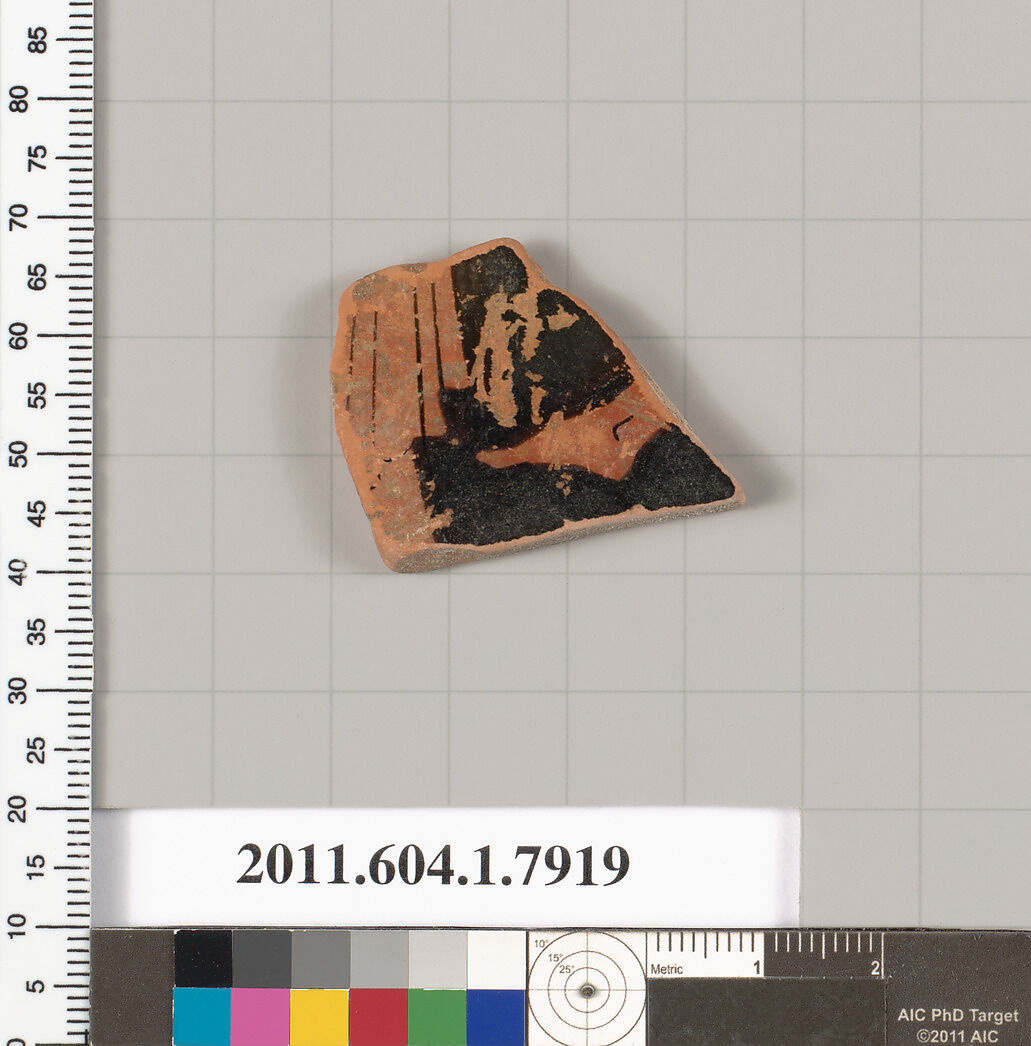 Terracotta fragment of a kylix (drinking cup), Terracotta, Greek, Attic