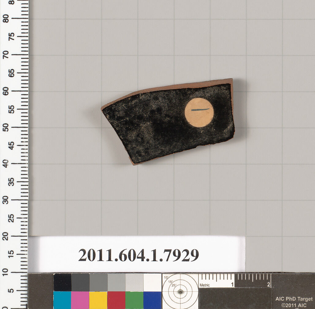 Terracotta fragment of a kylix (drinking cup), Terracotta, Greek, Attic