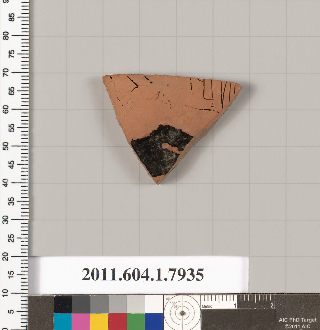 Terracotta fragment of a kylix (drinking cup), Terracotta, Greek, Attic