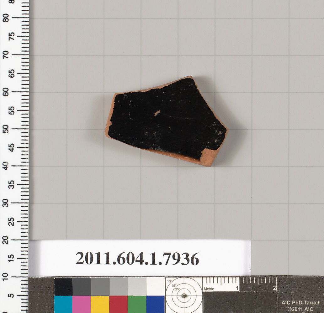 Terracotta fragment of a kylix (drinking cup), Terracotta, Greek, Attic