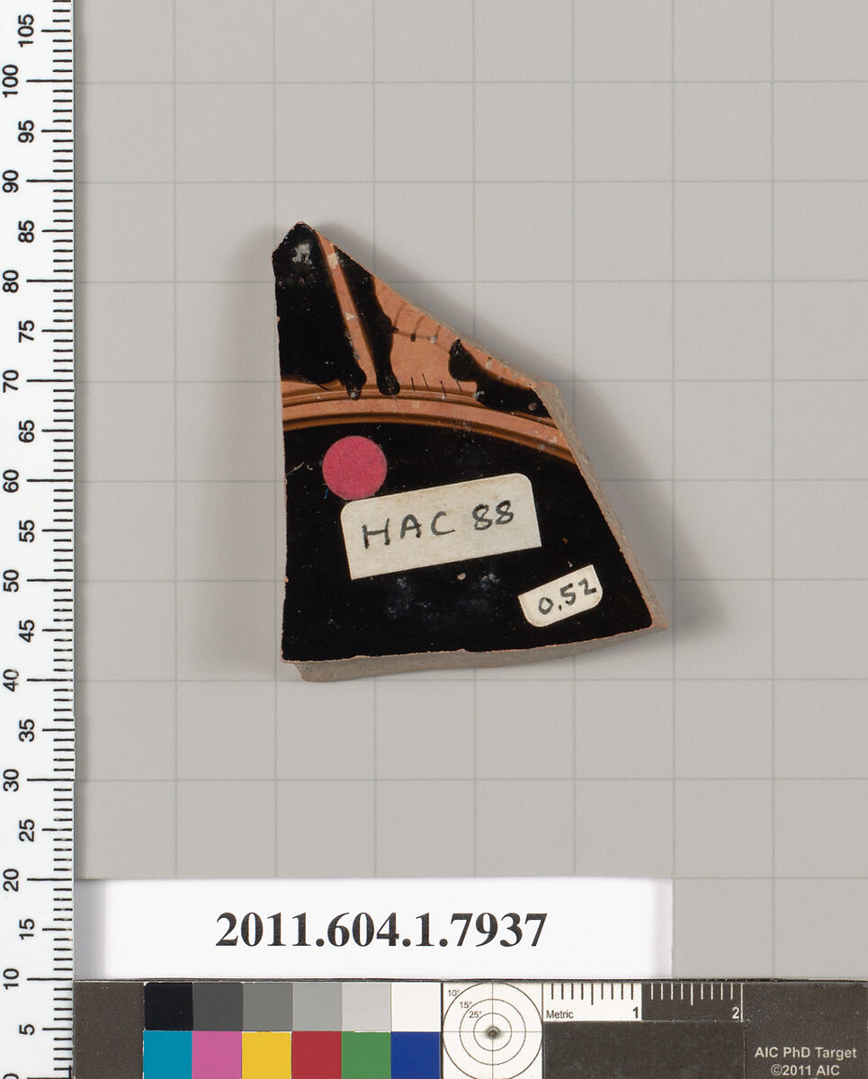 Terracotta fragment of a kylix (drinking cup), Terracotta, Greek, Attic