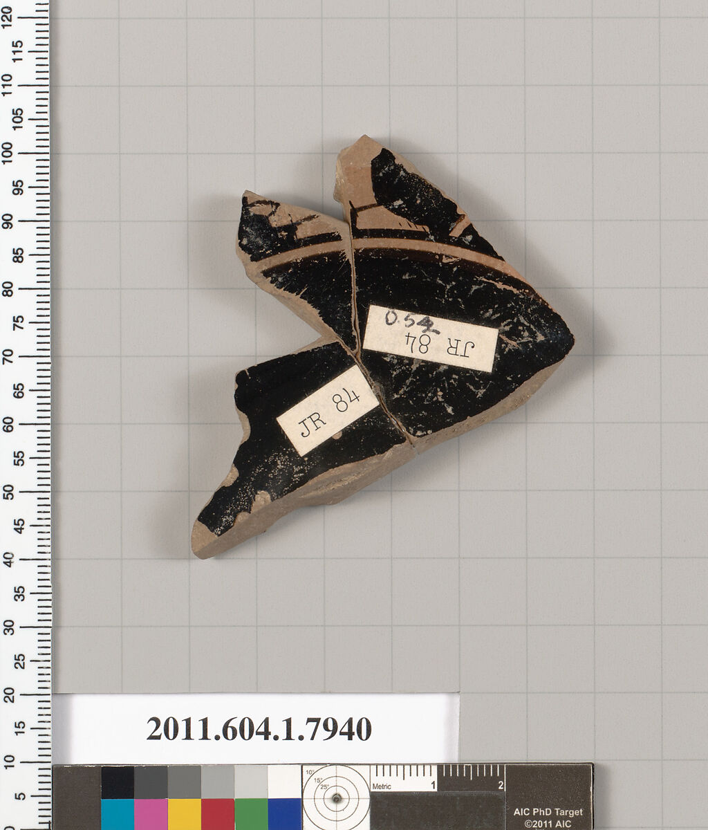 Terracotta fragment of a kylix (drinking cup), Terracotta, Greek, Attic