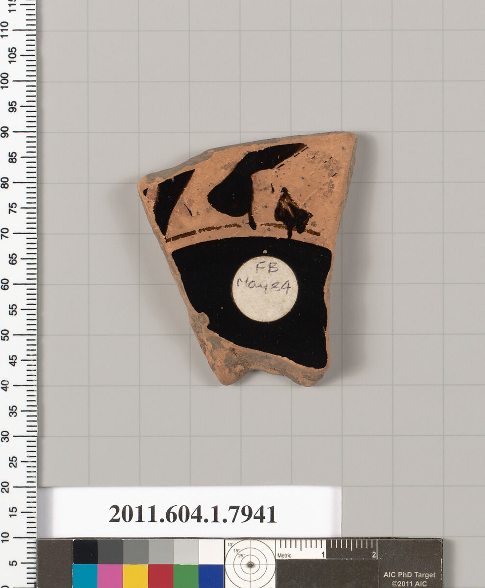 Terracotta fragment of a kylix (drinking cup), Terracotta, Greek, Attic