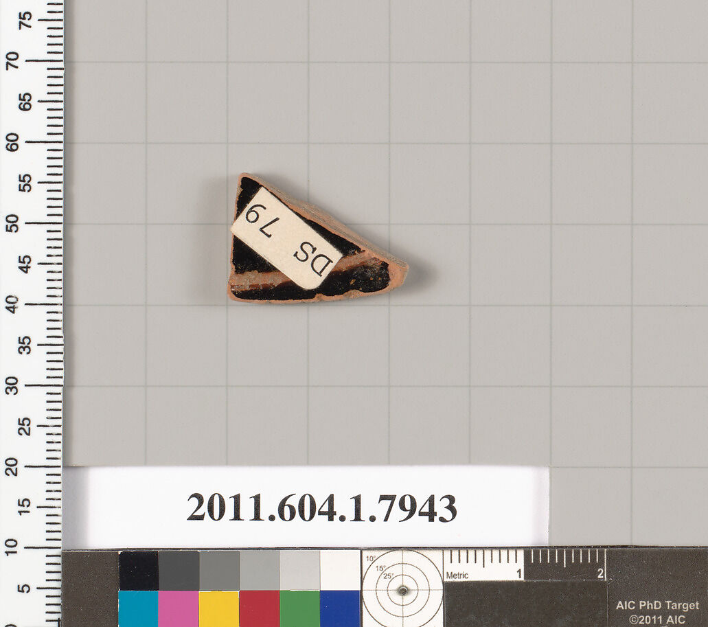 Terracotta fragment of a kylix (drinking cup), Terracotta, Greek, Attic