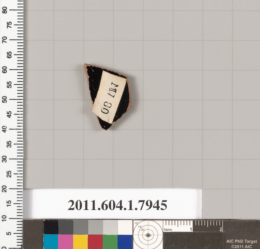 Terracotta fragment of a kylix (drinking cup), Terracotta, Greek, Attic