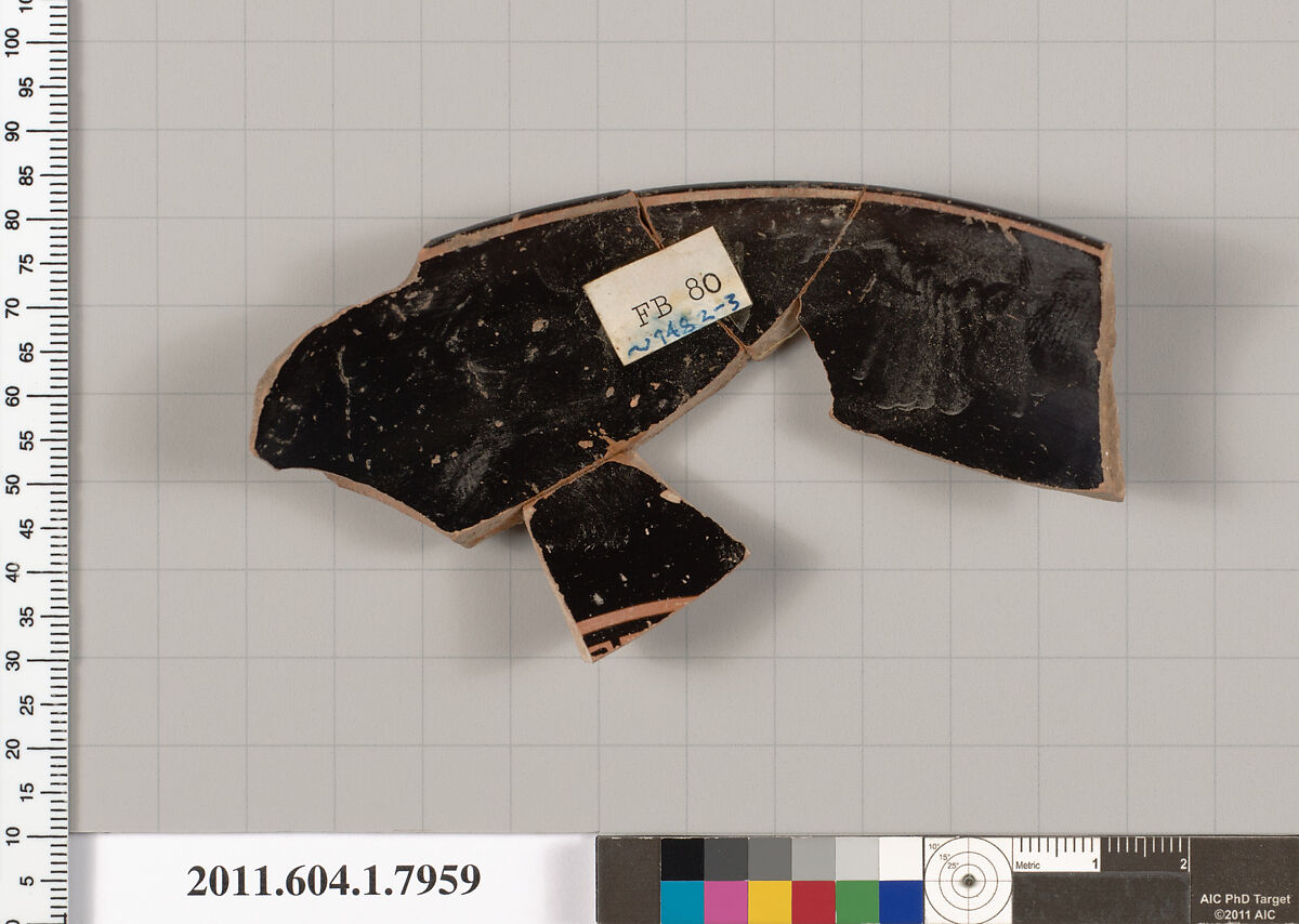 Terracotta rim fragment of a kylix (drinking cup), Terracotta, Greek, Attic