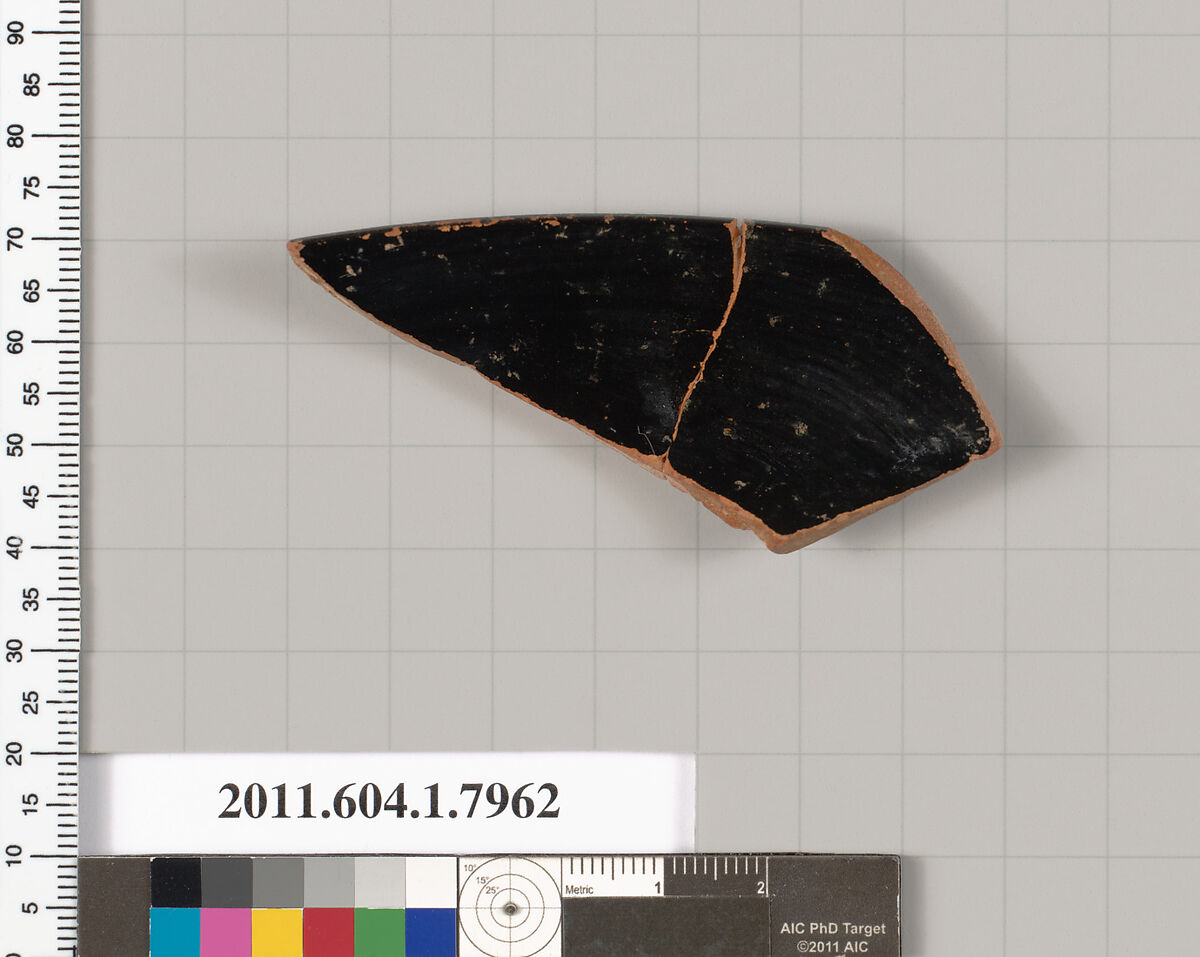 Terracotta rim fragment of a kylix (drinking cup), Terracotta, Greek, Attic